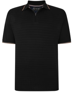KAM Jersey Weave 1/4 Zip Polo Schwarz